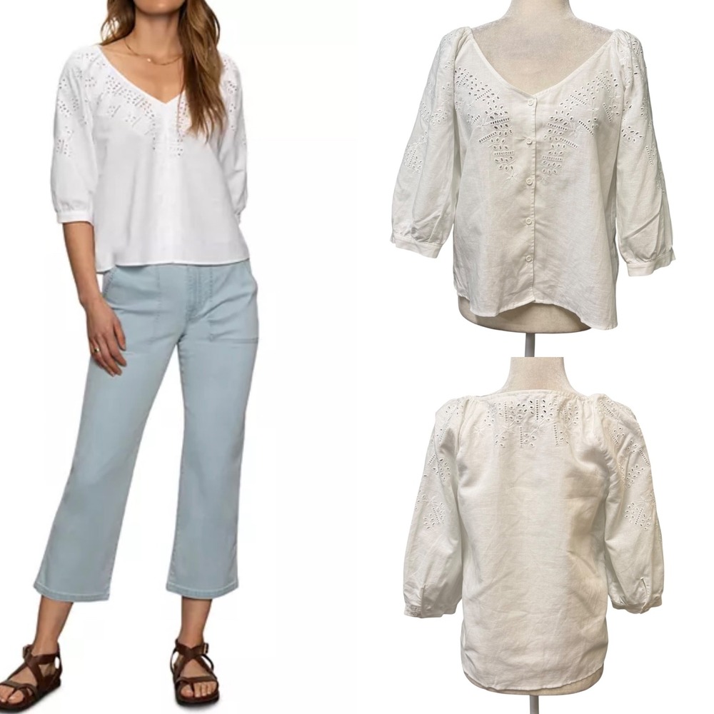 Sanctuary Eyelet Womens S Top Linen Cotton Button‎ Front Minimalist Cottagecore